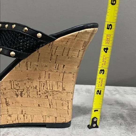 VENUS Black and Tan Beaded Mesh Wedge Sandals Size 8 - Picture 10 of 13